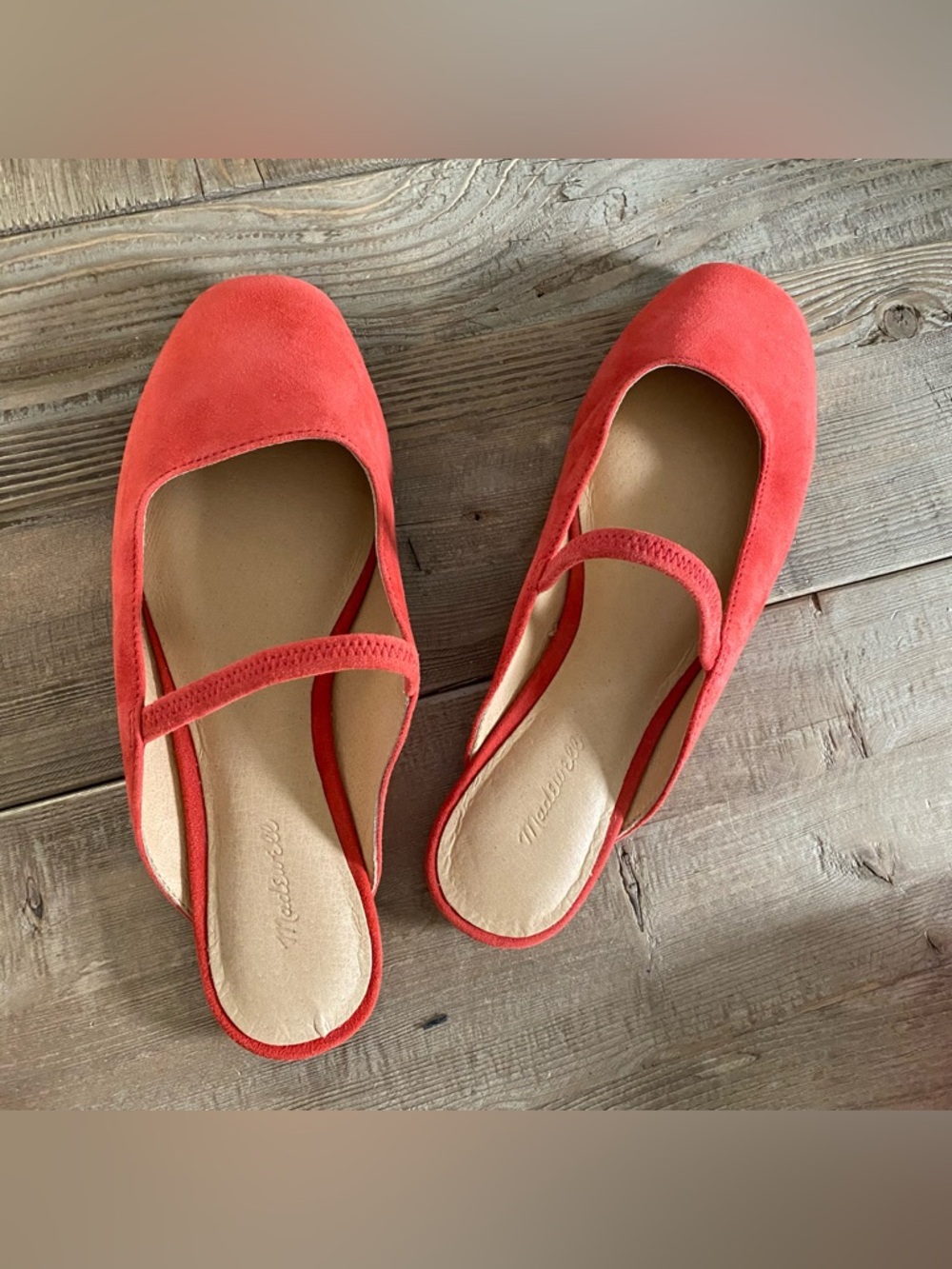 Madewell Red Suede Mary Jane Backless Flats - Picture 7 of 10